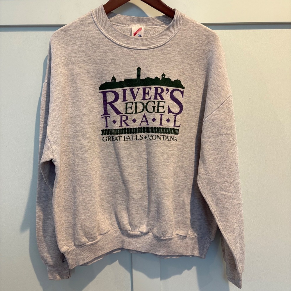 Vtg Montana Sweatshirt Mens XL Grey Jerzees River's Edge Trail Graphic Pullover